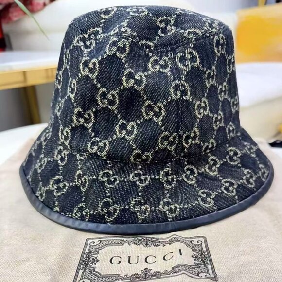 Gucci Accessories - NWT Authentic Gucci GG leather-trimmed denim bucket hat